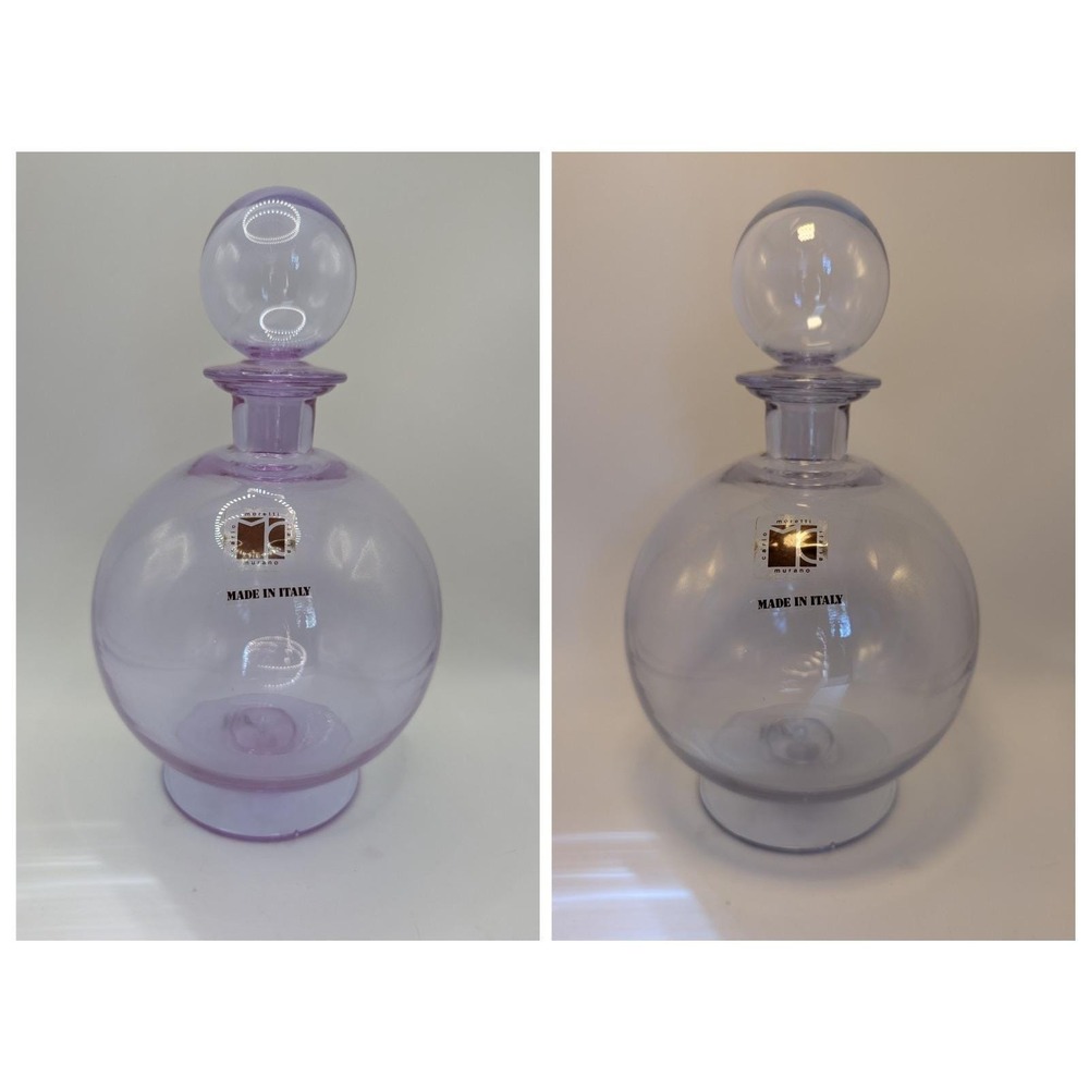 Carlo Moretti Murano Glass Decanter Purple Orb Stopper Made in Italy Vintage - Picture 2 of 16